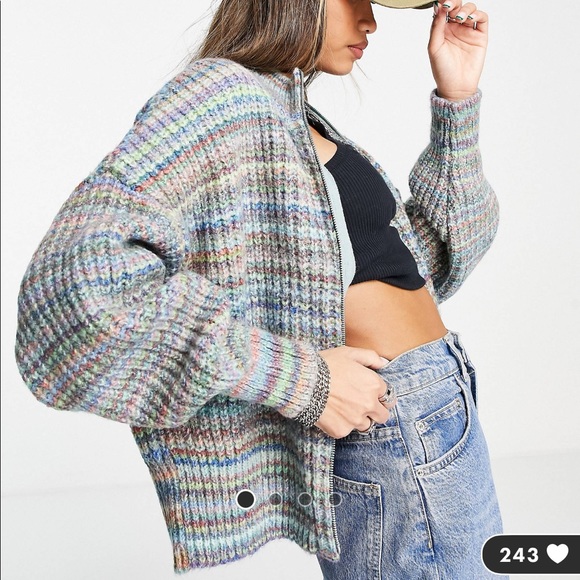 TOPSHOP knitted multi color zip up sweater cardigan size medium - Picture 1 of 9